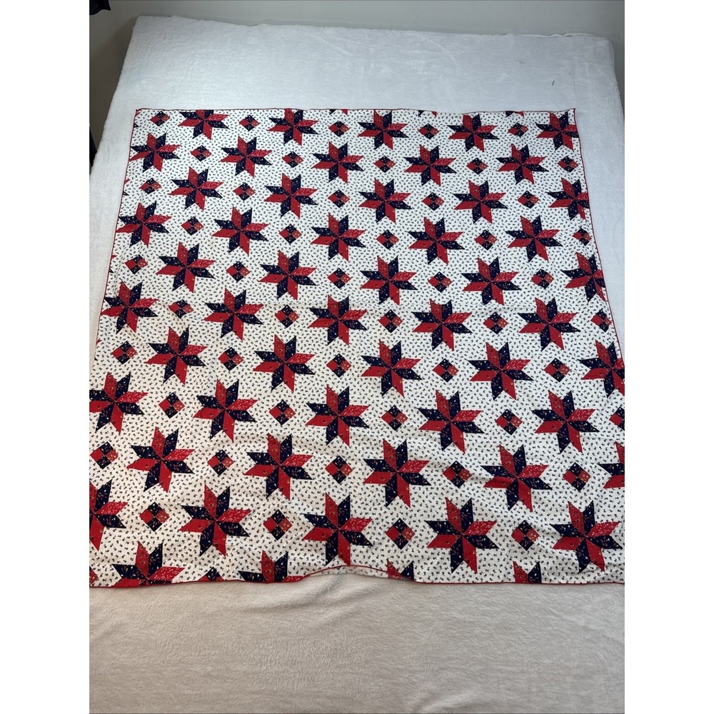 Patriotic Red White Blue Star Tablecloth Thin Cotton Square 40x40‎